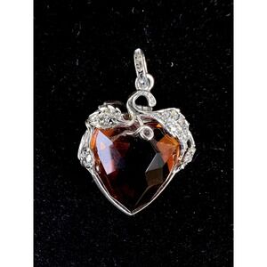 Madeira Citrine 18K White Gold Heart Pendant with Diamond Accents